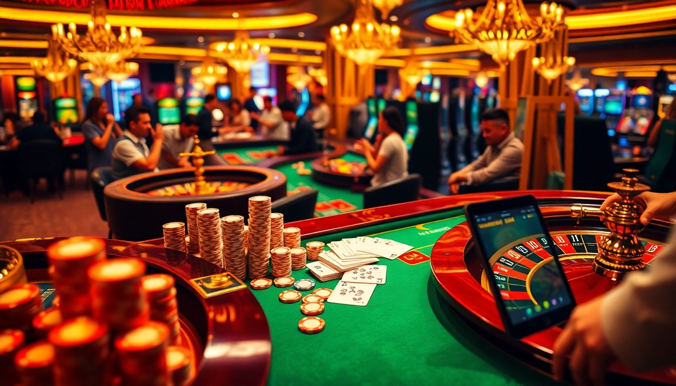 Exciting gaming scene at https://u888u88.com/ featuring players at roulette tables with poker chips.