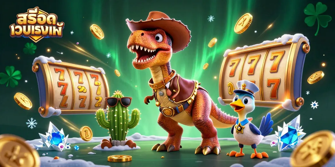 Engage with สล็อตเว็บตรงแท้ through an exciting casino-themed illustration showcasing vibrant characters and game elements.