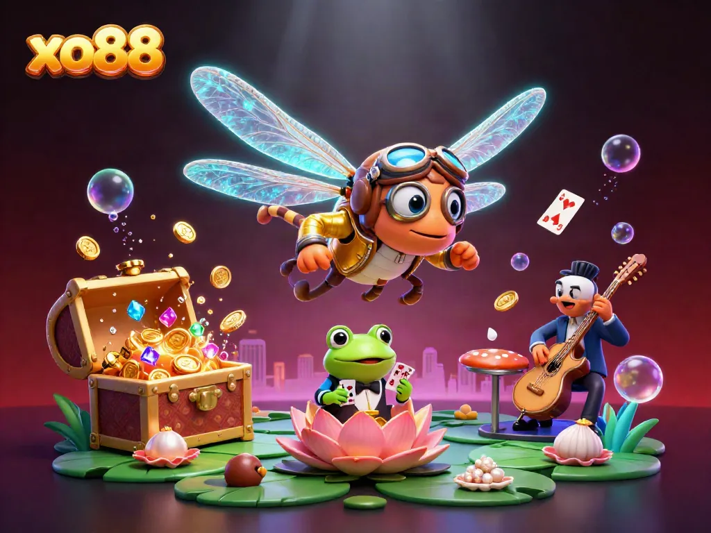 Experience thrilling games at xo88 with a vibrant 3D casino scene showcasing unique characters and dynamic elements.