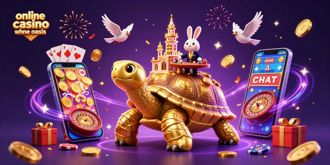 Experience the thrill of online casino ohne oasis with a vibrant 3D cartoon scene featuring a golden tortoise casino.