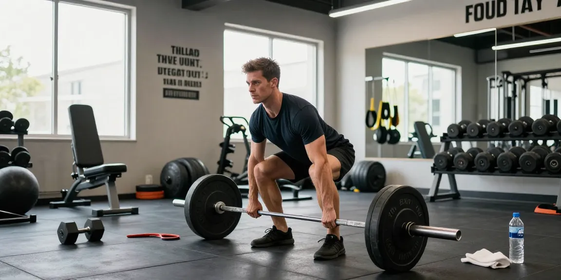Anabolika Shop: Athlet beim Deadlift im modernen Fitnessstudio mit motivierender Atmosphäre.