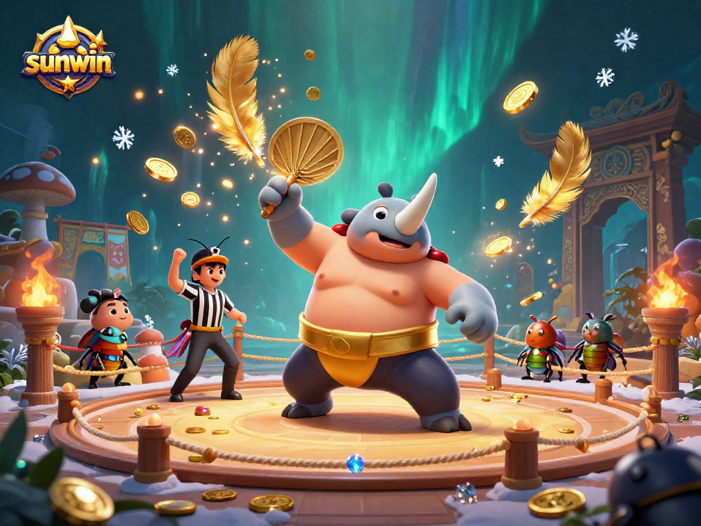 Watch the sunwin champion beetle stomp, sending coins flying in an epic gaming arena!