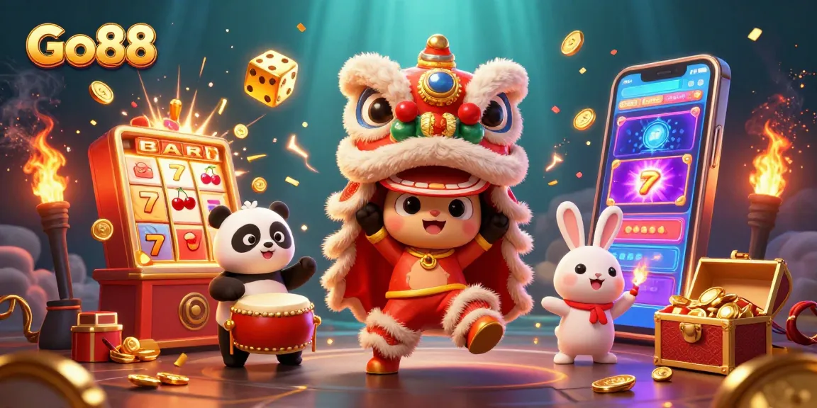 Experience the thrill of Go88 with vibrant characters celebrating a jackpot of casino games.