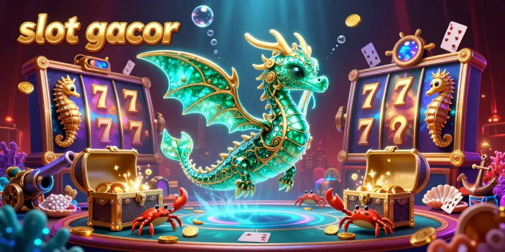 Spin and win in the vibrant scene of slot gacor, featuring dazzling dragon and slot reels.