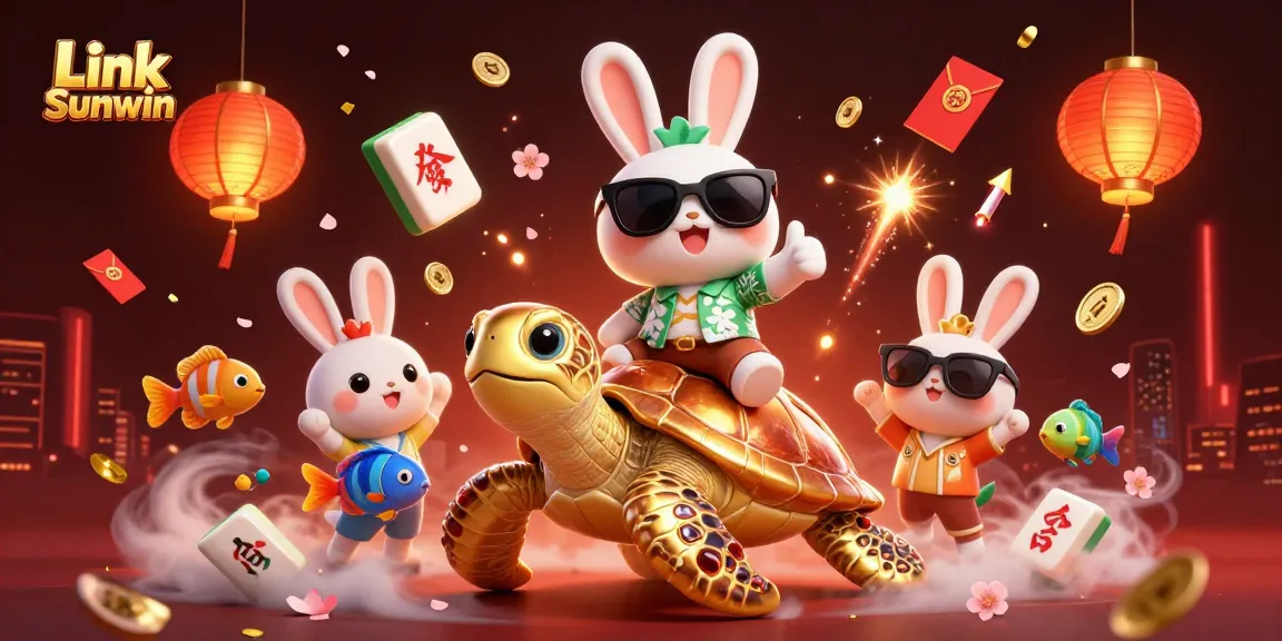 Engage in thrilling gaming with Link Sunwin amidst vibrant 3D casino elements.