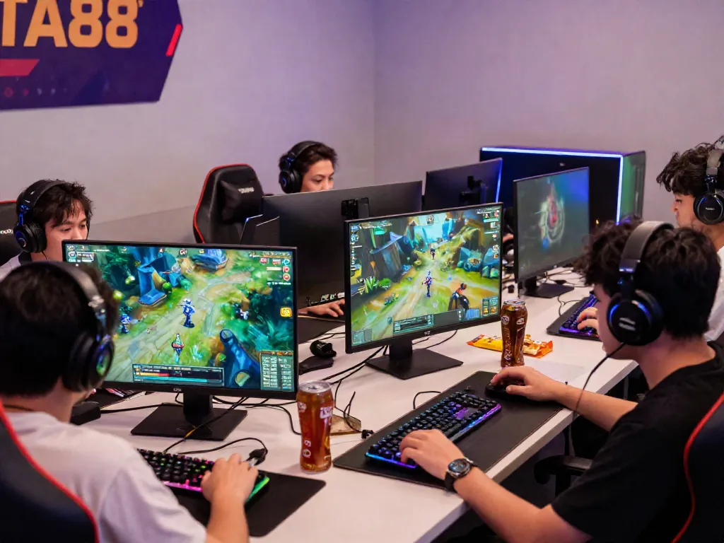 Players enjoying TA88 gaming experience with colorful setups and lively interactions.