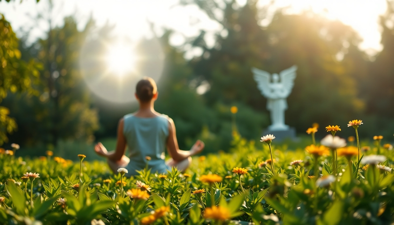 Meditating person in a peaceful environment, symbolizing schutzgebet and protection.