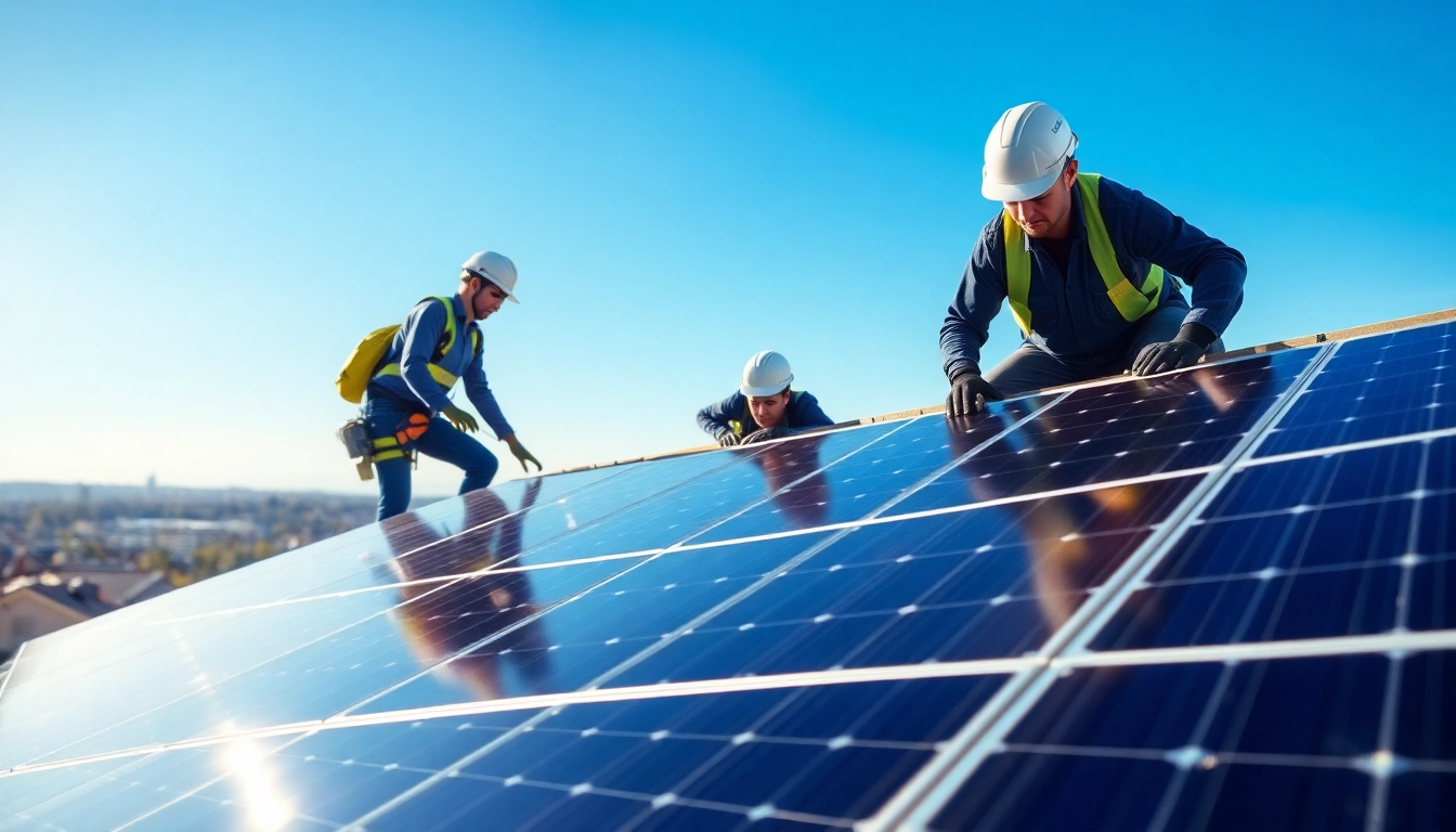 PV anlage kosten wien: Installers placing solar panels on a home's rooftop in Vienna.