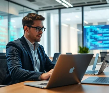 Der Headhunter IT berät Fachkräfte in einem modernen Büro und interagiert mit potenziellen Kandidaten.